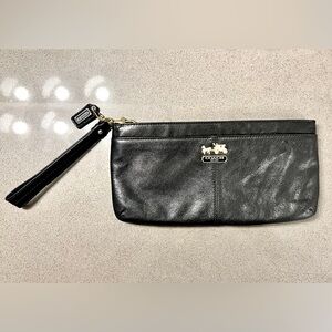 Coach Black Leather Wristlet with Gold Accents